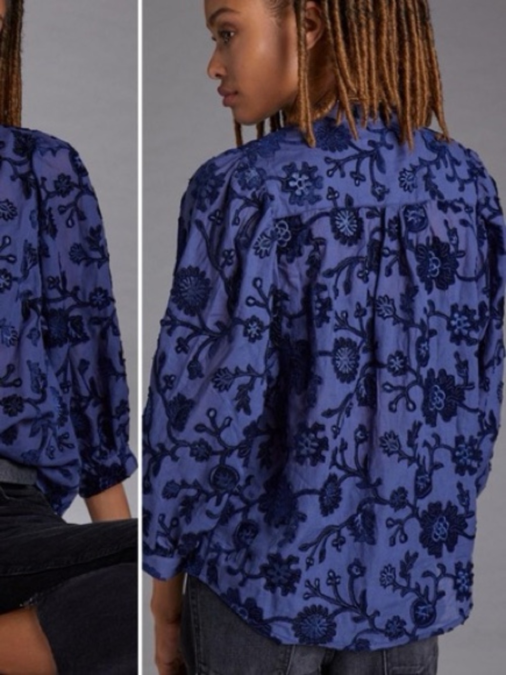 Anthropologie Pilcro Floral Velvet Burnout Button Front Top Size Small - Picture 7 of 7